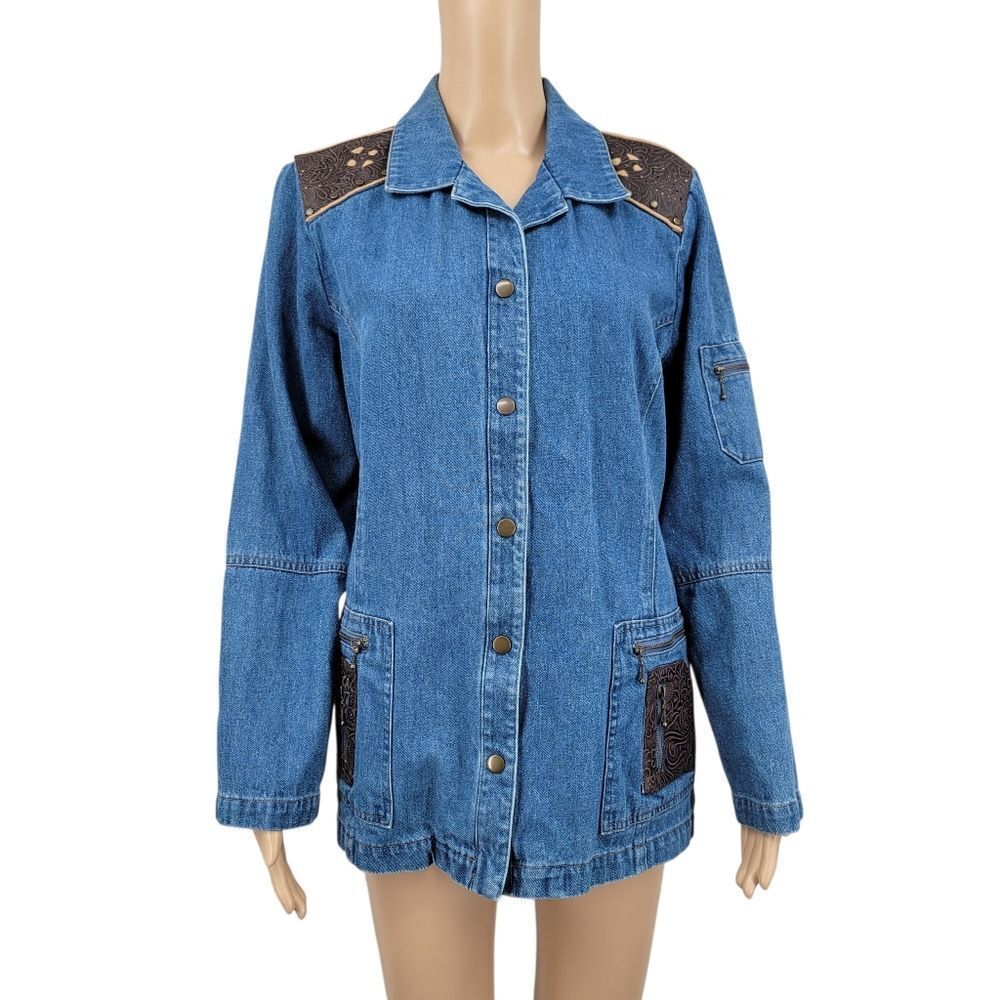 Nancy Bolen Vintage Women's Blue Denim Jacket with Tooled Western Accents